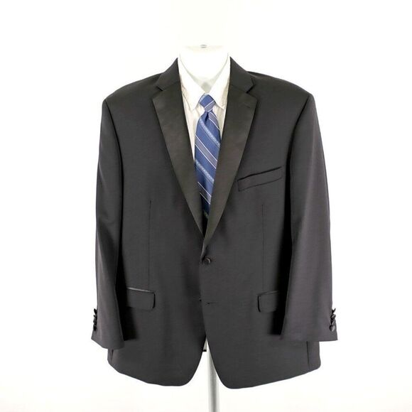 Calvin Klein Wool Black 2 Felt Button 2 Piece Tuxedo 44R 41/31 Side Stripe Mid R - Picture 10 of 16
